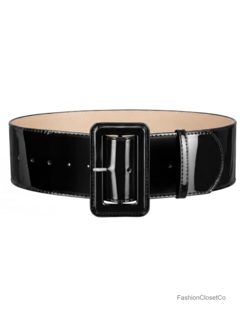 Women's Wide Patent Leather Belt Square Buckle Waist Cinch Belt for Dresses 3"